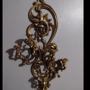 Vintage Home Interiors Gold Syroco 5 ARM Wall Sconce Candle Holder - #4049